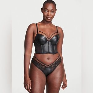 Victoria Secret VERY SEXY Black Fishnet Leather Open Back Brazilian Panty XXL